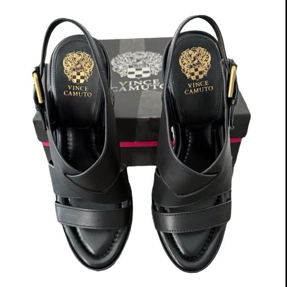 Vince Camuto Diliah Black Tweed Checkered Wedge Platform Sandals Size 9 New - Picture 7 of 12